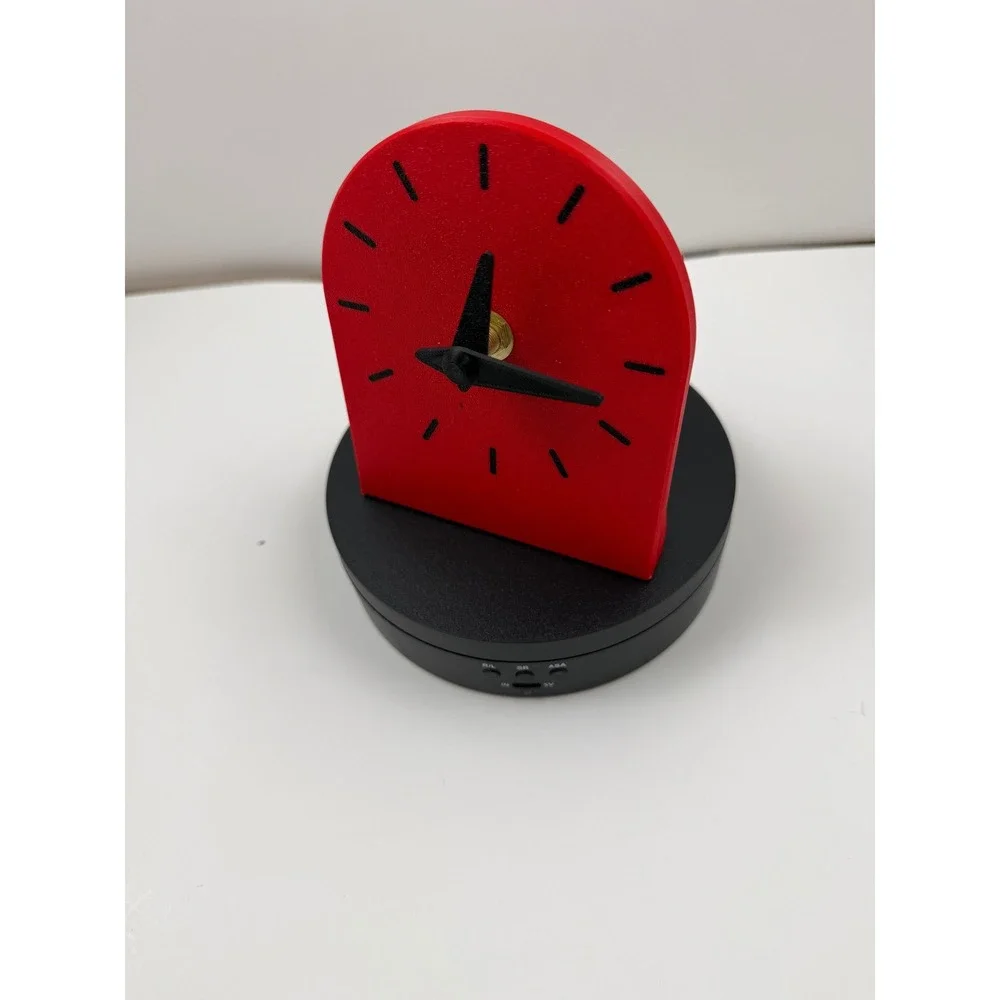 3D Printed Desk Clock Red Minimalist Quartz Silent Non Ticking Tabletop